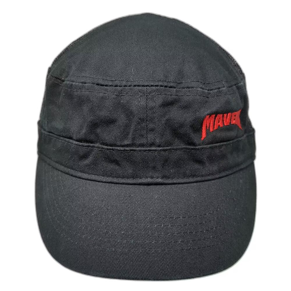 Maverik Army Cap Black Red Hat OS Mesh Strapback Embroidered Logo Adjustable